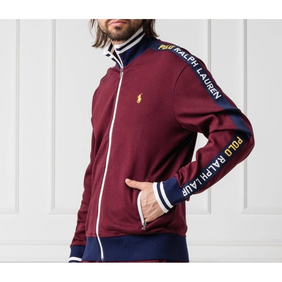 Polo Ralph Lauren Men's Logo Graphic Track Jacket Burgundy Full Zip - Size L - Picture 2 of 14